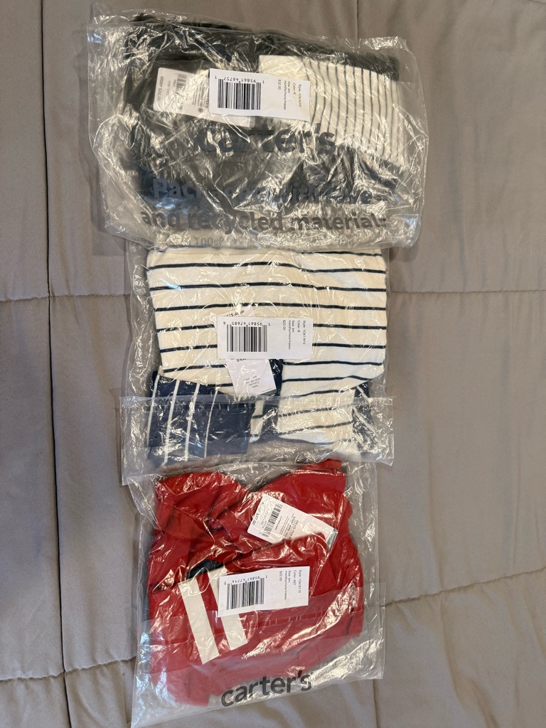 Nwt 6m Carter's Baby Clothing Bundle - Black, White Stripe, Red